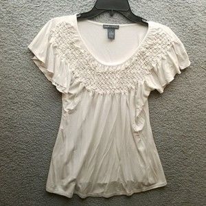 Chelsea & Theodore Women's S Faux Knit White Short Sleeve Blouse Top 42" 25" 4"